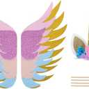 LUOEM Glitter Cake Toppers with Wings 3 Pcs Edible Cake Decorations for Birthday Baby Shower Wedding Party and Home Celebration