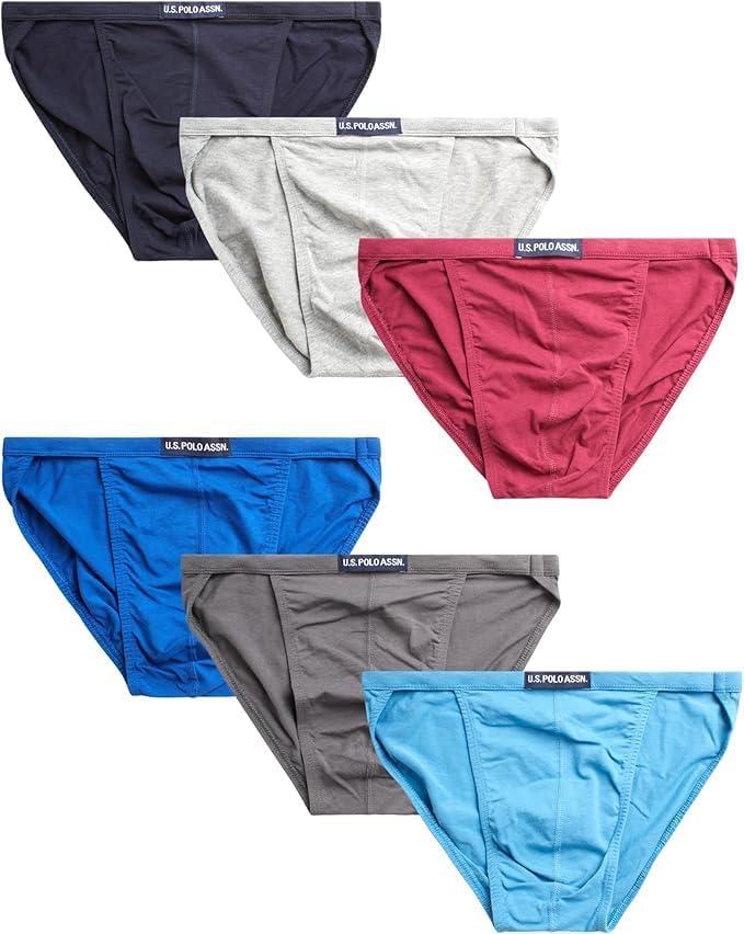 2 x U.S. Polo Assn. Mens Bikini Underwear - 6 Pack Cotton Blend String Classic Stretch Mens Brief with Contour Pouch (3X-Large, Red/Blue/Heather Grey/Magenta-6pk)