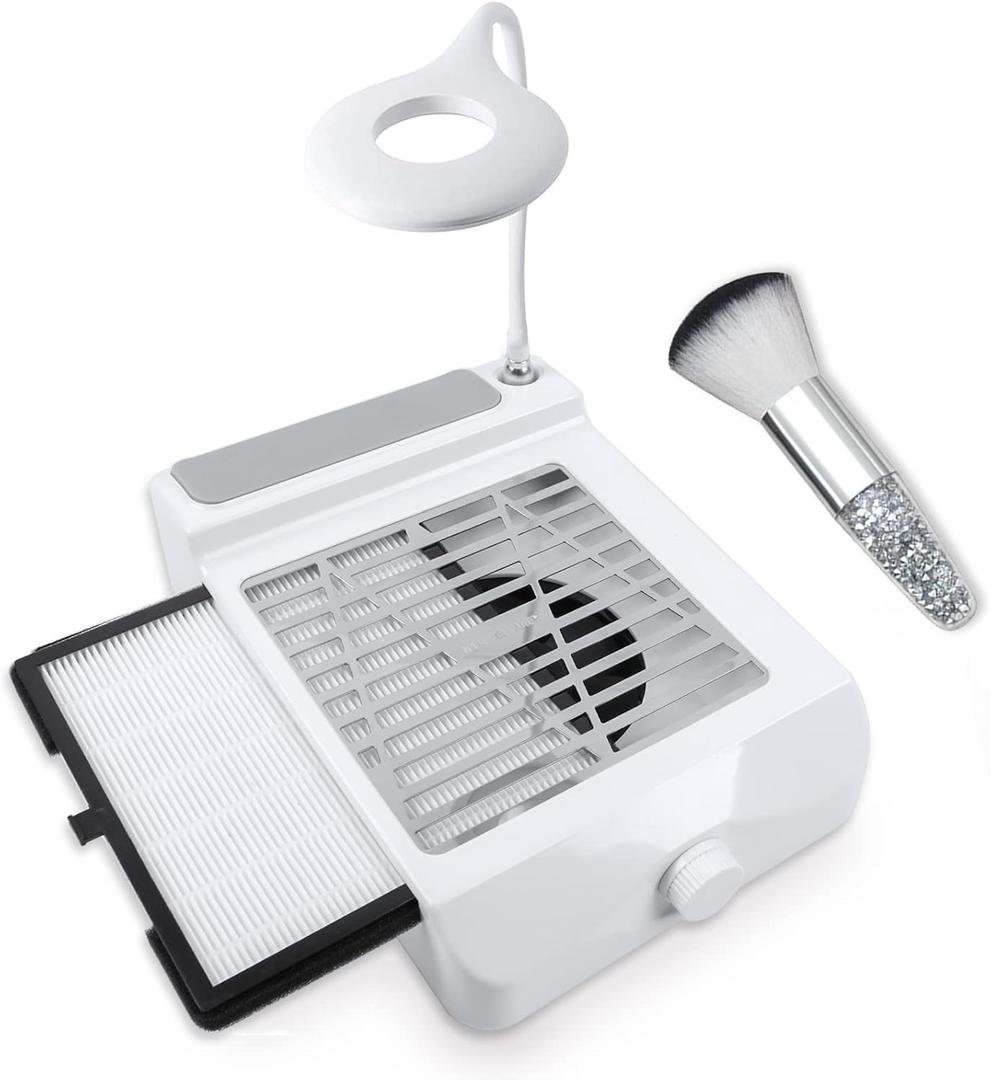 BQAN Nail Dust Collector for Nails Salon, 60w Extractor Vacuum Dust Collector Powerful Nail Fan, with 1pcs Nail dust Brush, Hand Cushion, and Lamp