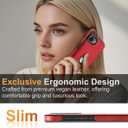 for iPhone 16E Leather Case, Built-in Foldable Alloy Stand, Logo View Design Slim Shockproof Kickstand Phone Cover 6.1 Inch (Red)