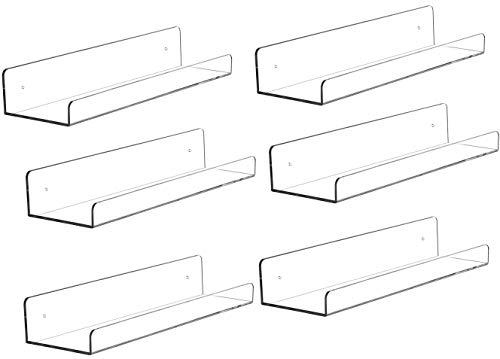 6 Pack Clear Acrylic Shelves for Bedroom,Room,15 Inch Bathroom Wall Shelf & Organizer,Invisible Floating Shelves & Wall Storage for Collectibles Perfume Shelf,Record,Funko Pop,Lego Display,Bookshelf