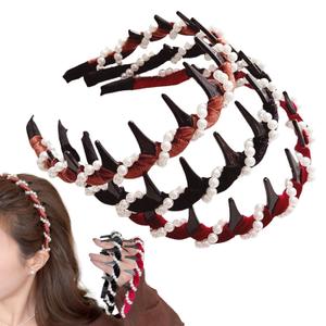 Vintage Pearl Beaded Headbands for Women High Cranium Hairband with Teeth Brown Red Black Wavy Comb Headband White Pearl Hairbands Fall Winter Fashion Hair Accessories for Bride Wedding Party 3Pcs