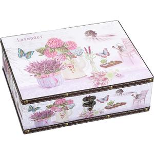 ELLDOO Wooden Treasure Chest Box, Wooden + PU Leather Storage Decorative Box for Jewelry Trinkets Photos, Vintage Rectangular Keepsakes Box for Girls Women Gifts (Lavender Pattern)