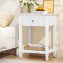 karlott 26" Farmhouse Night Stand with Pre-Assembled Drawers, Painted Bedside Table, Pine Leg and Solid Wood Frame Nightstand, Side Table End Table for Bedroom, Carved Pattern, Pure White