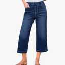 GRAPENT Capri Jeans for Women Wide Leg High Waisted Effortless Flow Pull On Stretchy Denim Elastic Waist Pants with Pockets S
