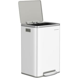 SONGMICS Trash Can, 13-Gallon Gabbage Can, with 15 Trash Bags, Steel, with Soft-Close Lid, Removable Inner Bucket, Handles, Cloud White ULTB595W01V1