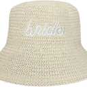 Bride Straw Bucket Hat Brown Beach Hat Bachelorette Accessory Bridal Headwear Bach Party Decorations Wedding Cap