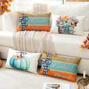 Artscope Fall Decorative Throw Pillow Covers 12x20 Inch Set of 4 Fall Gifts for Home Decor, Autumn Pumpkin Sweet Home Thankful Grateful Blessed Outdoor Farmhouse Pillow Cases for Sofa Couch-Blue