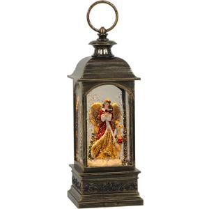 DRomance Angel Music Snow Globe Lantern with Timer Battery Operated & USB Powered Lighted Singing Snow Globe Lamp Spinning Water Swirling Glitters Christmas Holiday Decor 3.7 x 3.7 x 11.4 Inches