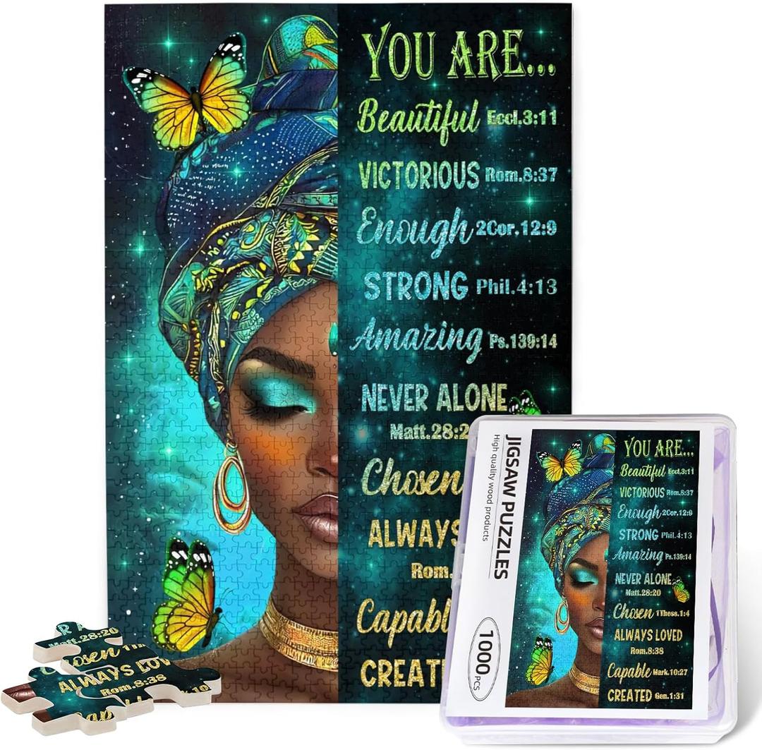 African American Jigsaw Puzzles for Adults 1000 Pieces Black Woman Painting Wooden Jigsaw Puzzle Colorful You are Inspirational Puzzle Black Queen Puzzles for Family Friends Home Decor