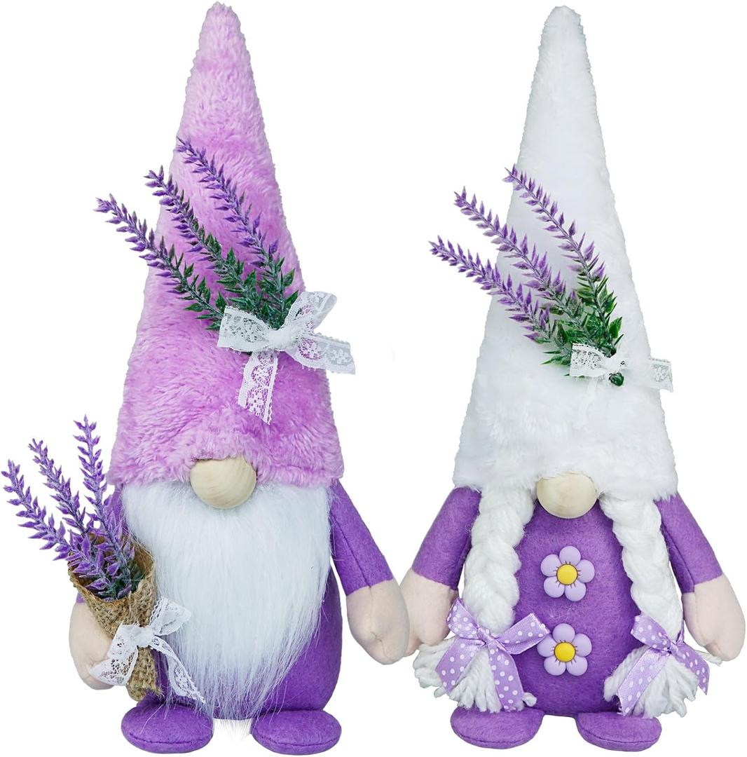 CRCZK Spring Gnome Decor Lavender Gnomes Decorations for Home Swedish Gnome Gifts for Women Handmade Purple Kitchen Decor Spring Tier Tray Decor