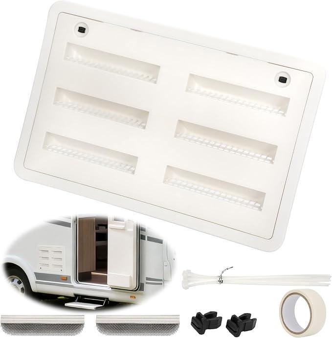RV Refrigerator Lower/Upper Mount Vent Cover with Screen, 23-1/8"W x 15" H
RV Vent Cover Replacement for Camper Trailer, Durable PP Construction, Insect Screens, Mounting Clips for Easy Install