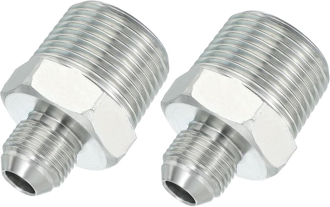 PATIKIL Hex Reducing Nipple Connectors Pipe Adapter 3/4" Male 37 Flare JIC x 1" Male NPT, 2 Pack Pipe Fitting Reducer Nipple Adapter Plated Steel Hydraulic Fitting