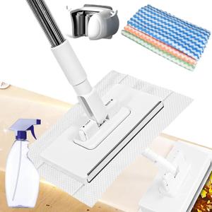 Snap Grip Mini Mop - Zero Touch No Wash Lazy Mop, Compatible with Swiffer & Face Towels, Adjustable for Wet/Dry Floors, Tile, Hardwood, Corners (5 Reusable Cloths)