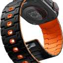 Bandletic Watchband Compatible with Apple Watch Ultra Band/Apple Watch Ultra 2 Band - Durable Silicone Magnetic Bands for iWatch Series 11 10 46mm, 9/8/7 45mm, SE3/6/5/4 44mm, 3/2/1 42mm, Black/Orange