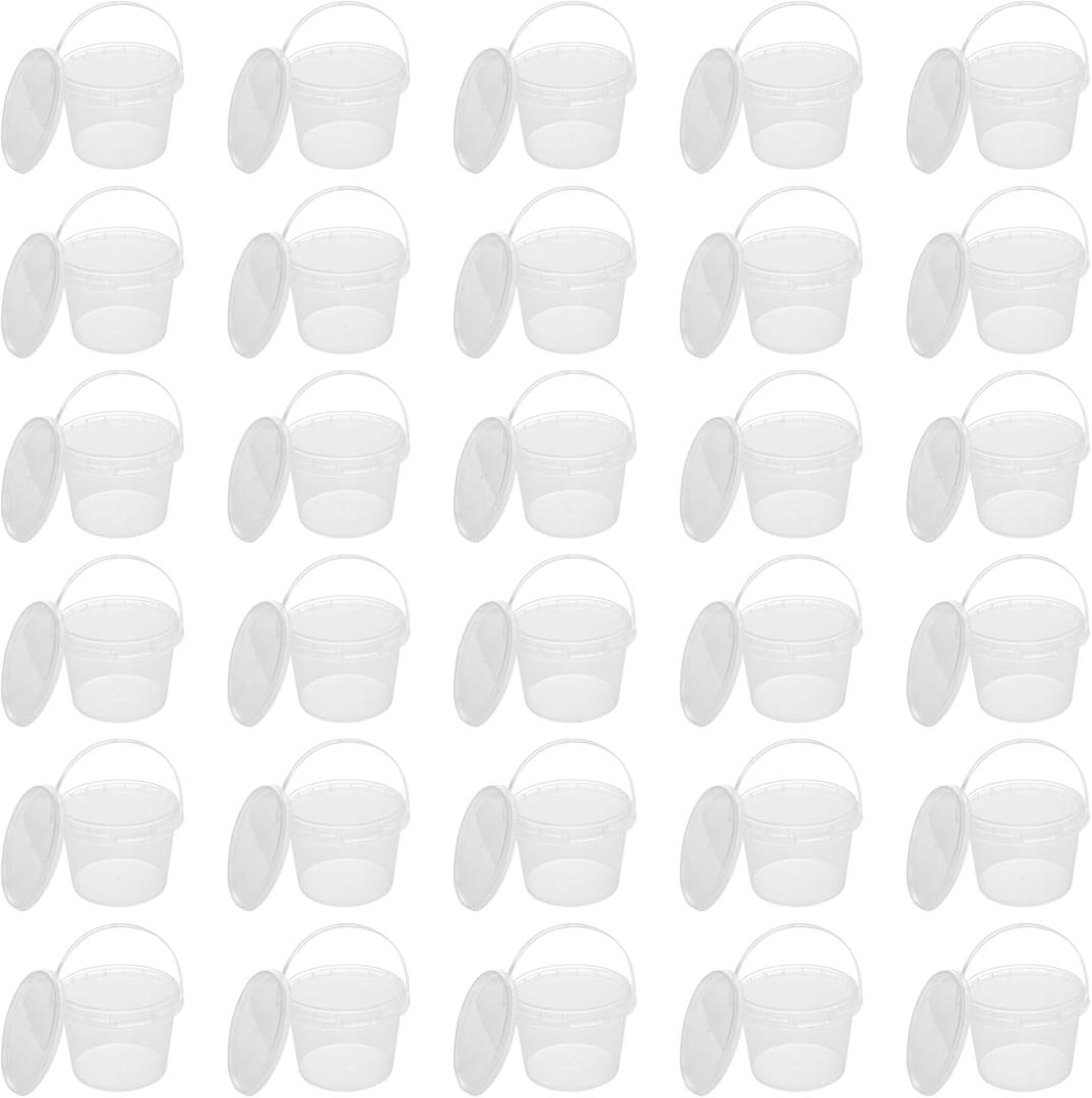 KEILEOHO 30 PCS 10 OZ Clear Plastic Bucket with Lids and Handle, Ice Cream Tub Containers, Round Plastic Pail Container, Freezer Food Storage Containers, Storage Containers for Snacks Food Fruit