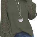 MIHOLL Women's Long Sleeve Tops Lace Casual Loose Blouses T Shirts (Large, Green)