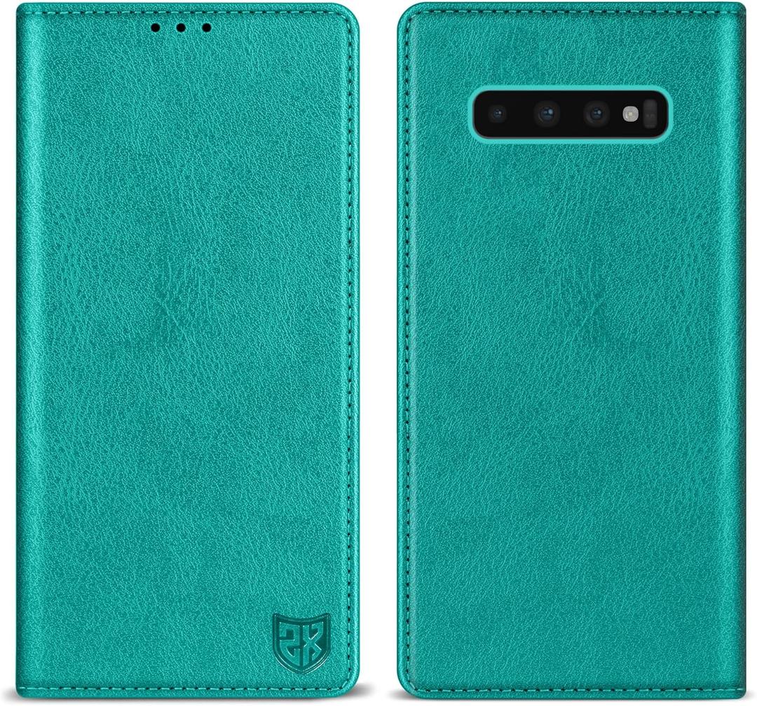 ZZXX for Samsung Galaxy S10 Plus Wallet Case with [RFID Blocking] Card Slot Stand Strong Magnetic Leather Flip Fold Protective Phone Case for Samsung Galaxy S10+ Case Wallet(Lake Blue-6.4 inch)