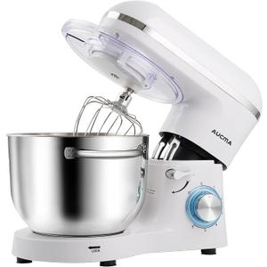 Aucma Stand Mixer,6.5-QT 660W 6-Speed Tilt-Head Food Mixer, Kitchen Electric Mixer with Dough Hook, Wire Whip & Beater (White, 6.5QT)