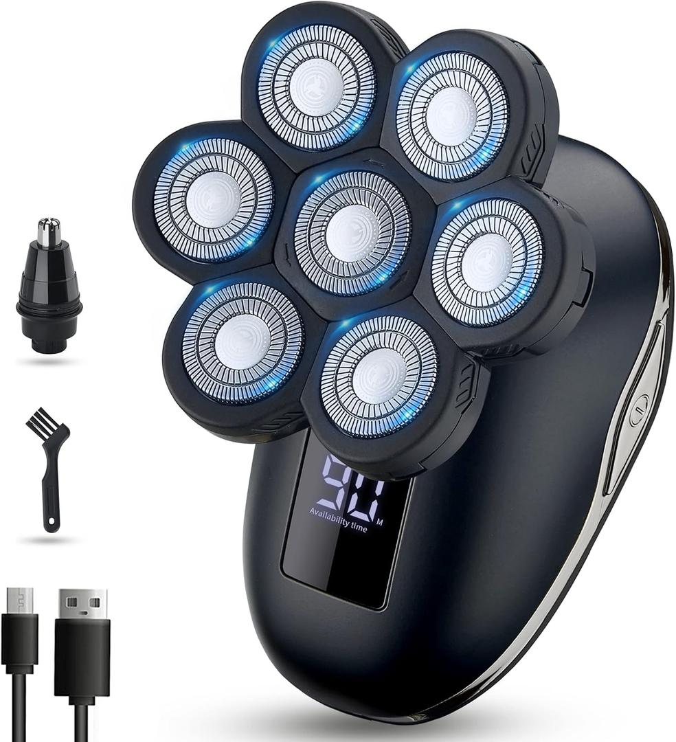 Electric Head Shavers for Bald Men, Head Razor for Men with Nose Hair Sideburns Trimmer, LED,Travle Lock