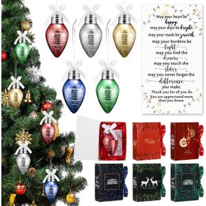 Riceshoot 15 Sets Employees Appreciation Gifts Christmas Lightbulb Ornament Bulk Plastic Colorful Bulbs with Bow Ribbon Inspirational Card in Gift Boxes for Christmas Tree Decor