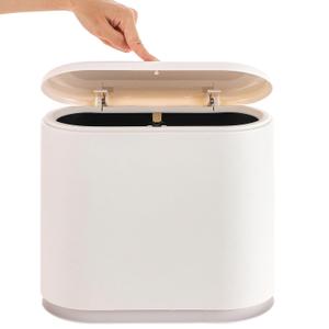 Baosia White Slim Rectangular Plastic Trash Can with Press Type Lid,12 Liter / 3.2 Gallon Narrow Trash Bin with Popup Lid for Toilet,Bedroom,Bathroom,Office,Kitchen,Powder Room