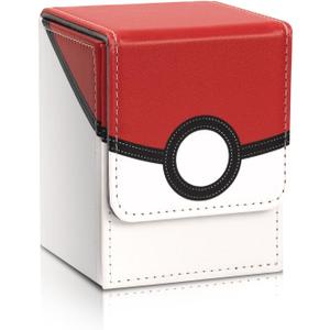 Collectible Trading Card Cases, Card Deck Box Storage Box Case Magnetic Deck Box Card Holder ，Can hold around 100 cards(Red-white)