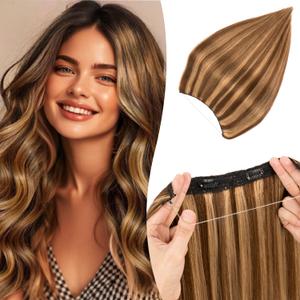 Halo Hair Extensions Straight, 100% Real Human Hair, Invisible Wire Extensions for Women,50g,12 Inch,#4P27 Medium Brown Mixed Dark Blonde