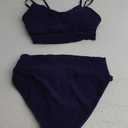 Herseas Womem 2 Piece High Waisted Bestselling Bikini Set Color Block Swimsuit 2025 Summer Beach Swim Bathing Suit (Large, Dark Blue)