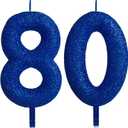 80th Glitter Birthday Candles, Blue Birthday Number Candle for Cake Topper Decorations for Girls Birthday Party Wedding Anniversary Celebration Supplies