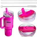 2Pack 30oz Lid Compatible with Stanley Quencher Protour Tumblers,30oz Flip Straw Lid, No Spill 30 oz Tumbler Lids, Tumbler Covers Fit for Stanley Cup Accessories (Hot Pink)
