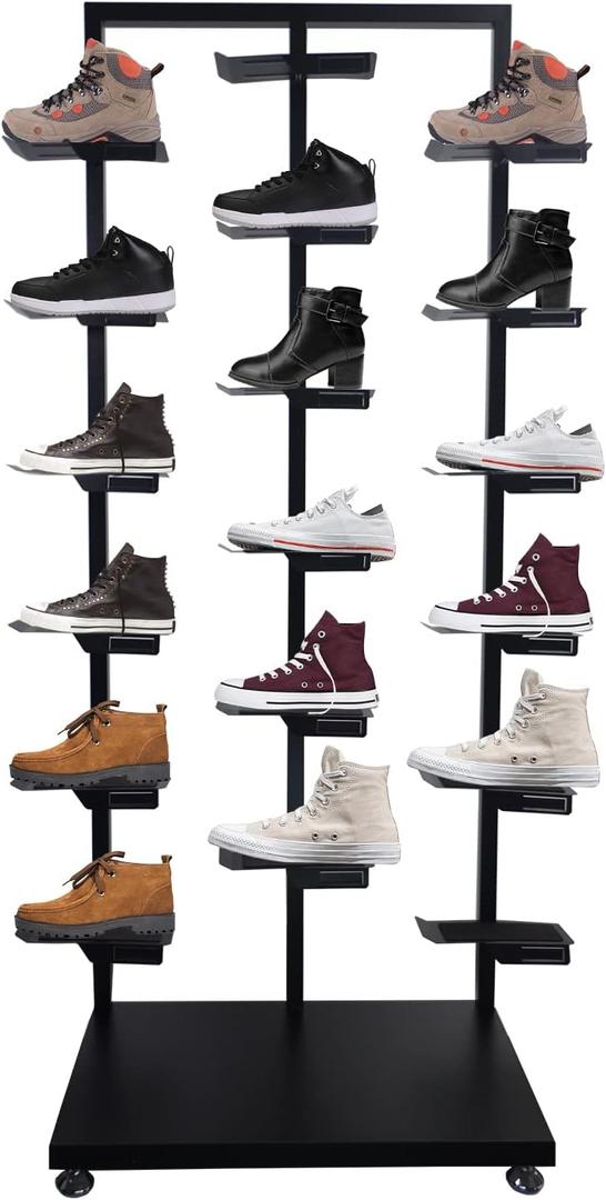 lesolar Commercial Clothing Store Shoe Rack Display Rack, Shoe Organizer Stand,Retail Boutique Shoes Display Shelf Metal Sneaker Shelf Large Free-Standing Shoe Shelf for Home Store, Black, 23.6x13.8x61 inches