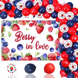 Berry in Love Bridal Shower Decorations Blueberry Strawberry Backdrop Blue Red Balloon Garland Arch Kit for Women Berry Theme Bridal Shower Wedding Engagement Bachelorette Party Decor Supplies 5x3ft