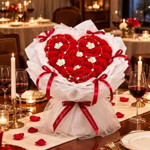 Capoda 32 Preserved Roses Bouquet for Her Heart Shaped Forever Red Flowers, Measuring 17.3 x 13.4 inches / 44 x 34 cm