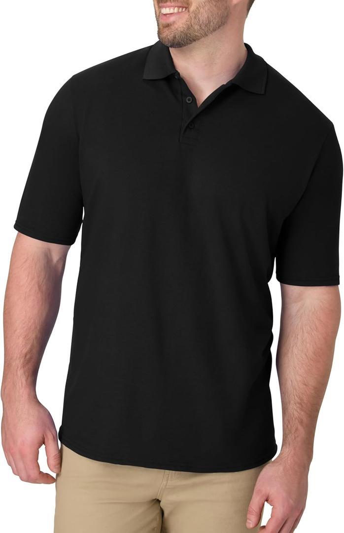 Hanes Mens X-Temp Short Sleeve Polo Shirt, Midweight Men's Shirt (Medium, Black)