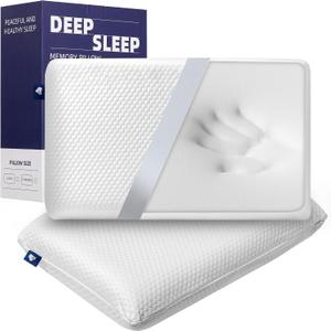 Cooling Memory Foam Bed Pillow Adaptive Pillows for Neck Pain Relief Medium Firm Pillow for Side Back and Stomach Sleepers Keep Pressure Relief to Deep Sleep Set 2, Standard