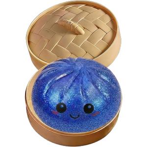 Glitter Dumpling, Glitter Dumpling Squishy with Box, Glitter Squishy Dumplings Squeeze for Stress Relief (Glitter Blue)