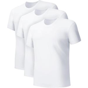 DAVID ARCHY Men's Undershirts Micro Modal Ultra Soft T-Shirts Stretch Moisture-Wicking Crewneck/V-Neck Tees for Men, 3-Pack (Medium, Crewneck - White)