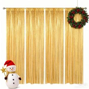 Gold Sequin Backdrop Curtain,4PCS 2FTx8FT Glitter Backdrop Curtain for Parties,Christmas, Wedding, Banquet Decoration(4 PCS,2FTx 8FT)
