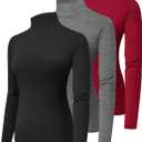 HOPLYNN 3 Pack Turtlenecks Women Long Sleeve Pullover Baselayer Undershirts Tops Turtle Neck Mock Shirts (XX-Large, Black Wine Grey)