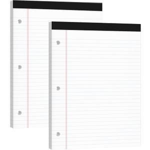 Legal Pads 8.5x11, 50 Sheets/Pack, 2-Pack,3-Hole Punch & Perforated Writing Pads, Wide Ruled White Lined Paper, Notebook 8.5x11.75, Notepads 8.5x11 for Business, School and Office Supplies
