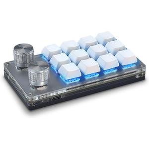 Flylin One Handed Programmable Mechanical Keyboard, Portable RGB Gaming PC With 12 Fully Programmable Keys & Knob, Macro for Office Games (White)