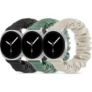 Compatible with Samsung Galaxy Watch 8 Band, Size: Small: 5.1"-6.2"(130mm-160mm), Stretchy Scrunchie Cute Elastic Fabric Nylon Bands（3-Pack）