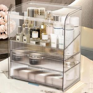 Makeup Storage Organizer Box Large Cosmetic Display Cases Dustproof and Waterproof Cosmetic Organizer Countertop Skincare Organizer (Large Clear+Brush Holder)