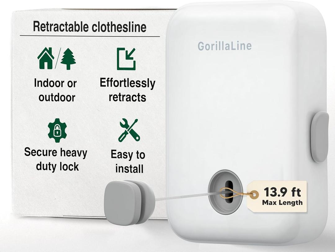 GorillaLine - Retractable Clothesline Indoor Outdoor Clothes Line | Heavy Duty Clothes Drying Laundry Line | Wall Mounted Drying Rack Clothing Line