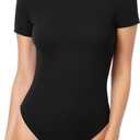 MANGOPOP Women's Round Neck Short Sleeve Bodysuit T Shirts Basic Body Suit Tops (Large)