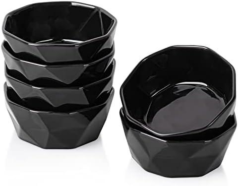 Delling 6 OZ Souffle Dishes Set - Ceramic Black Souffle Dish - Dessert/Snack Bowls for Kitchen, Souffle, Pudding, Creme Brulee, Ice Cream, Snack - Bowls Set of 6 Oven Safe
