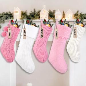 5 Packs Christmas Knitted Hanging Stockings,Xmas Large Farmhouse Rustic Neutral Cable Knit Personal Stockings Decorations for Christmas Tree Fireplace Family Holiday Party Decor18in 15in (White&pink B)