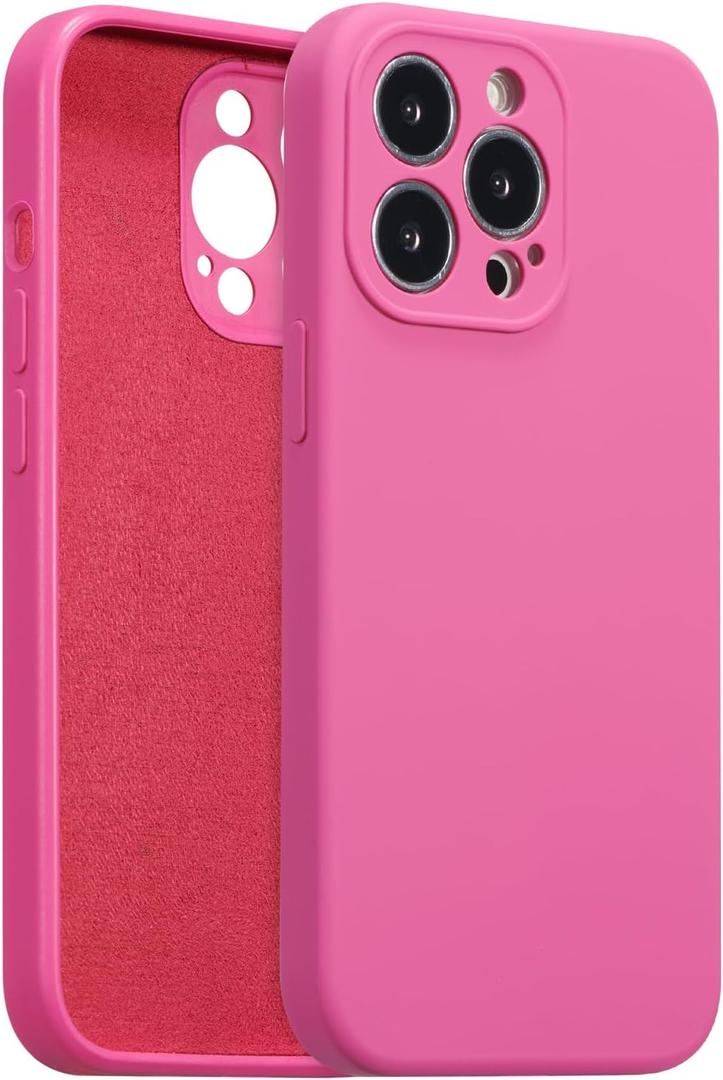 for iPhone 15 Pro Case Silicone,with [Full Camera Protection][Soft Anti-Scratch Microfiber Lining],Liquid Silicone Ultra Slim Shockproof Phone Case for Men Women Girls-Pitaya