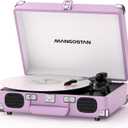 Purple Bluetooth Suitcase Record Player, 3-Speed Turntable | Vintage purple suitcase style with Bluetooth, 3-speed playback, built-in speakers, auto stop, AUX, RCA and headphone jack.